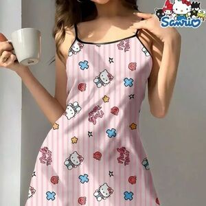 Sanrio Pink and White Hello Kitty Patterned PAJAMA GOWN Dress XL